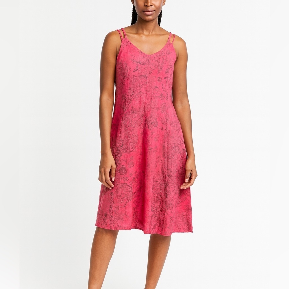 Italian pink paisley  printed dress linen XS